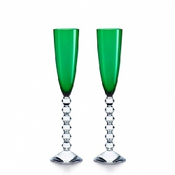 Baccarat   Tabletop   stemware - Baccarat Vega Flutissimo Flutes Dark Green set of 2