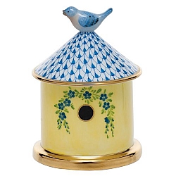 Herend   Home Decor   Table Accessories - Herend Bird House Box Blue