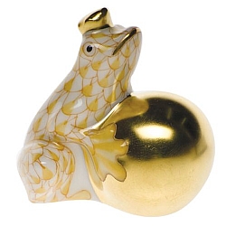 Herend   Animals   Frog - Herend Frog with crown Butterscotch