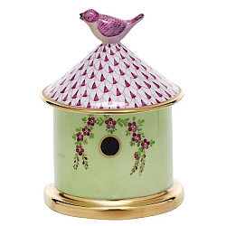 Herend   Home Decor   Table Accessories - Herend Bird House Box Raspberry