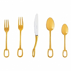 TableTop   Flatware - Hermes Grand Attelage Gold Plated 5 pc Place Setting