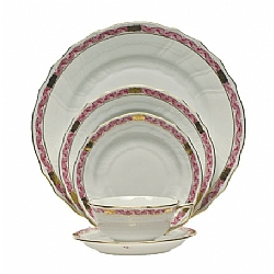 Herend   TableTop   Dinnerware - Herend Chinese Bouquet Garland Raspberry 5pc Place Setting