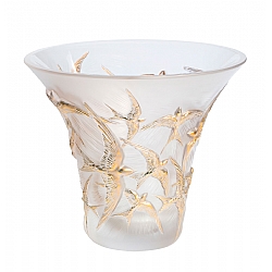 Lalique   Home Decor   Vases - Lalique Hirondelles Flared Vase Clear Gold
