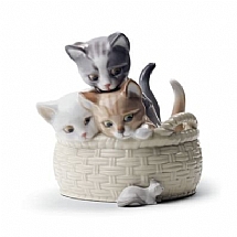Lladro   Animals   Cats - Lladro Curious Kittens In A Basket