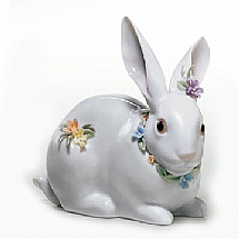 Lladro   Animals   Rabbit - Lladro Attentive Bunny With Flowers 6098