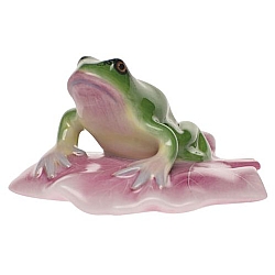 Herend   Animals   Frog - Herend Frog On Lily Pad White