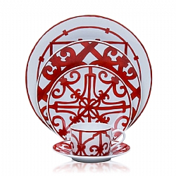 Hermes   TableTop   Dinnerware - Hermes Balcons du Guadalquivir Red 5 pc place setting