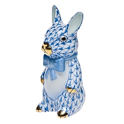 Herend   Animals   Rabbits - Herend Bunny With Bowtie Blue