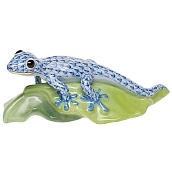 Herend   Animals   Snake - Herend Gecko On Leaf Blue