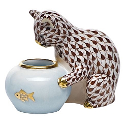 Herend   animals   Cats - Herend Gone Fishing Chocolate