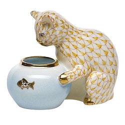 Herend   animals   Cats - Herend Gone Fishing Butterscotch