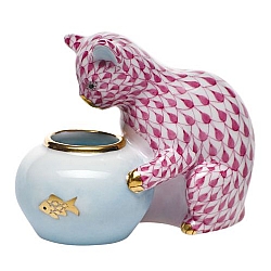 Herend   animals   Cats - Herend Gone Fishing Raspberry