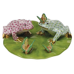 Herend   animals   Frog - Herend Frogs On Lily Pad Multicolor