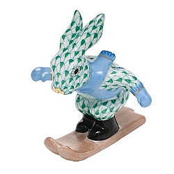 Herend   animals   Rabbits - Herend Ski Bunny Green