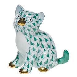 Herend   animals   Cats - Herend Sitting Kitty Green