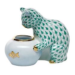Herend   animals   Cats - Herend Gone Fishing Green