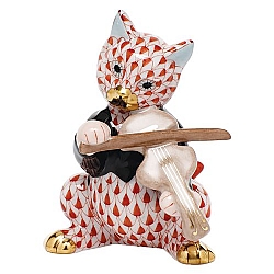 Herend   animals   Cats - Herend Cat with fiddle Rust