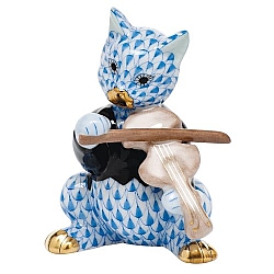 Herend   Animals   Cats - Herend Cat with fiddle Blue
