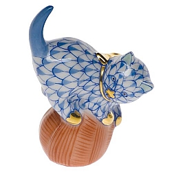 Herend   animals   Cats - Herend Mischievous Cat Blue