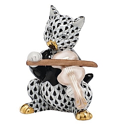 Herend   Animals   Cats - Herend Cat with fiddle Black