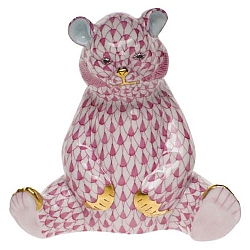 Herend   Animals   Bear - Herend Baby Bear Sitting Raspberry