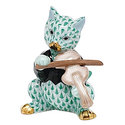 Herend   animals   Cats - Herend Cat with fiddle Green