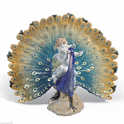 Lladro   Animals   Birds - Lladro Cherub on a peacock