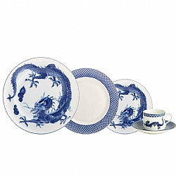 Mottahedeh   TableTop   Dinnerware - Motahedeh Dragon-Blue Five Piece Place Setting