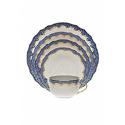 Herend   Tabletop   Dinnerware - Herend Fishscale Blue 5pc Place Setting
