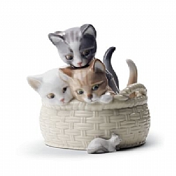 Lladro   Animals   Cats - Lladro Curious Kittens In A Basket