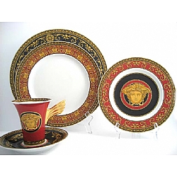 Versace   Tabletop   Dinnerware - Versace Medusa Red High Cup 5 piece Place Setting