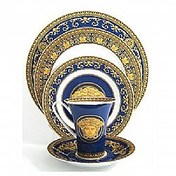 Versace   Tabletop   Dinnerware - Versace Medusa Blue High Cup 5pc Setting